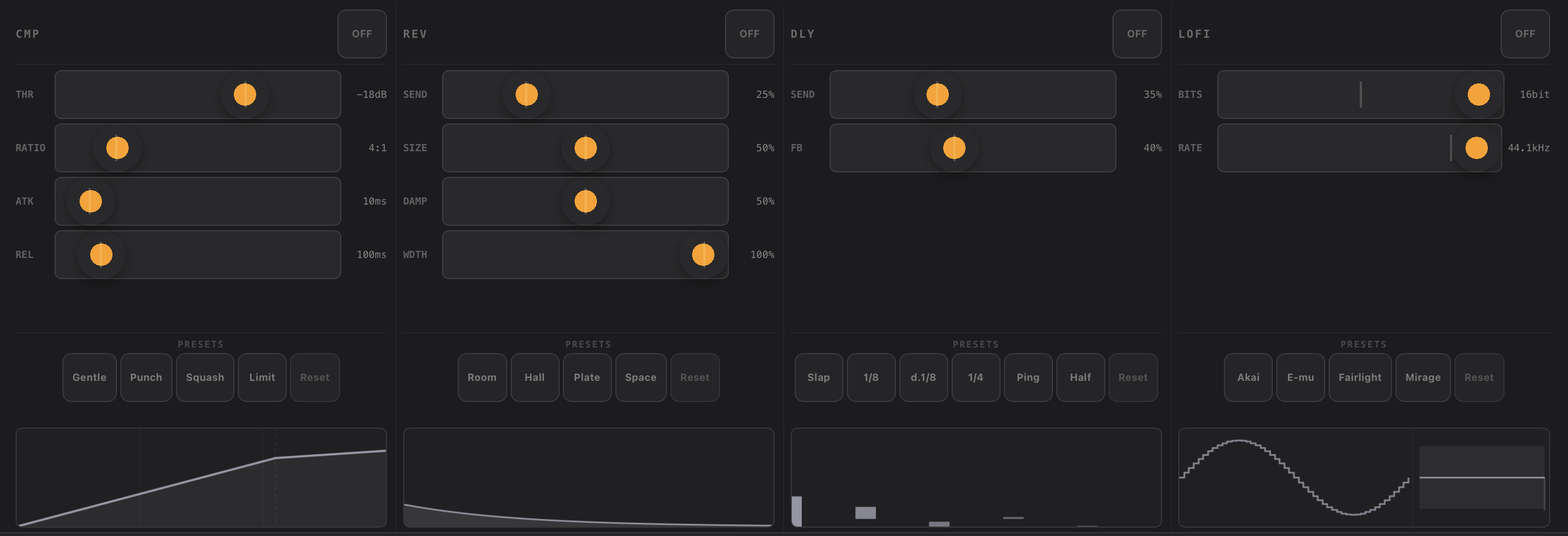 Per-layer FX — compressor / reverb / delay / lo-fi