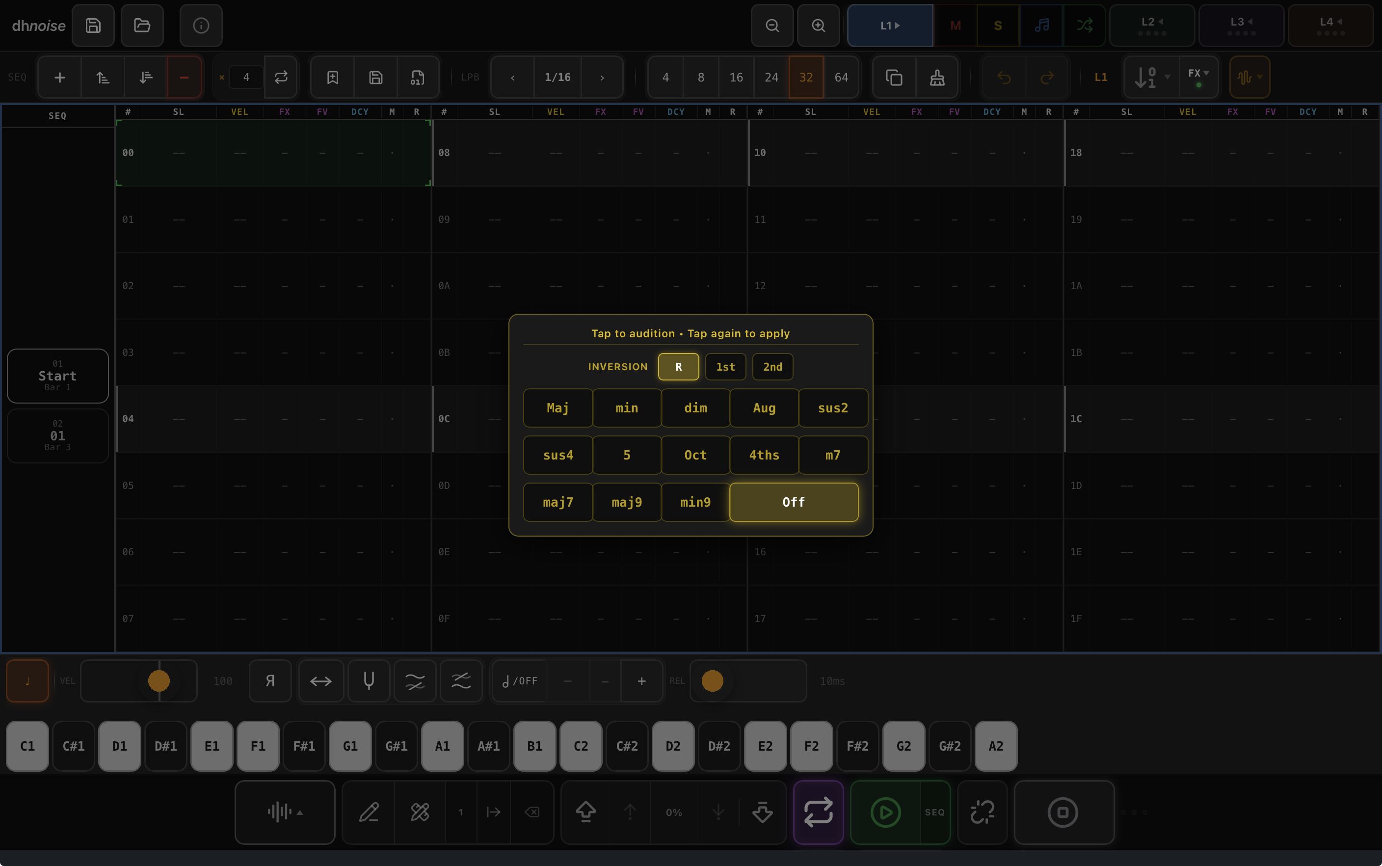 MIDI Out — chords / triads and inversions emitted per layer