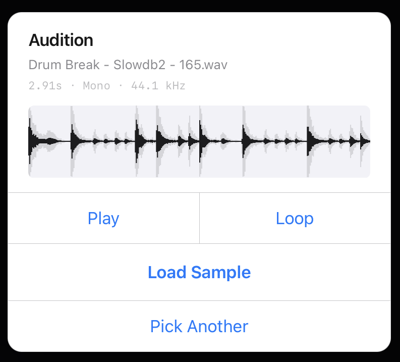 Sample load / audition popup